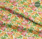 Watercolor Orange Pink Green Floral Pattern Digital Printed Fabric